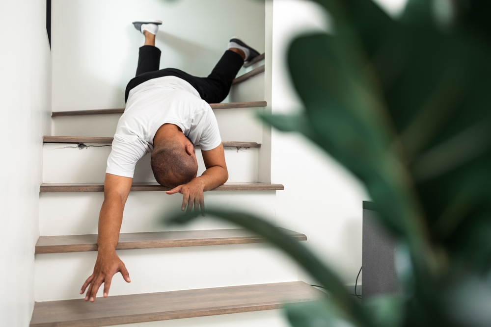 he was injured in an accident and fell down the stairs