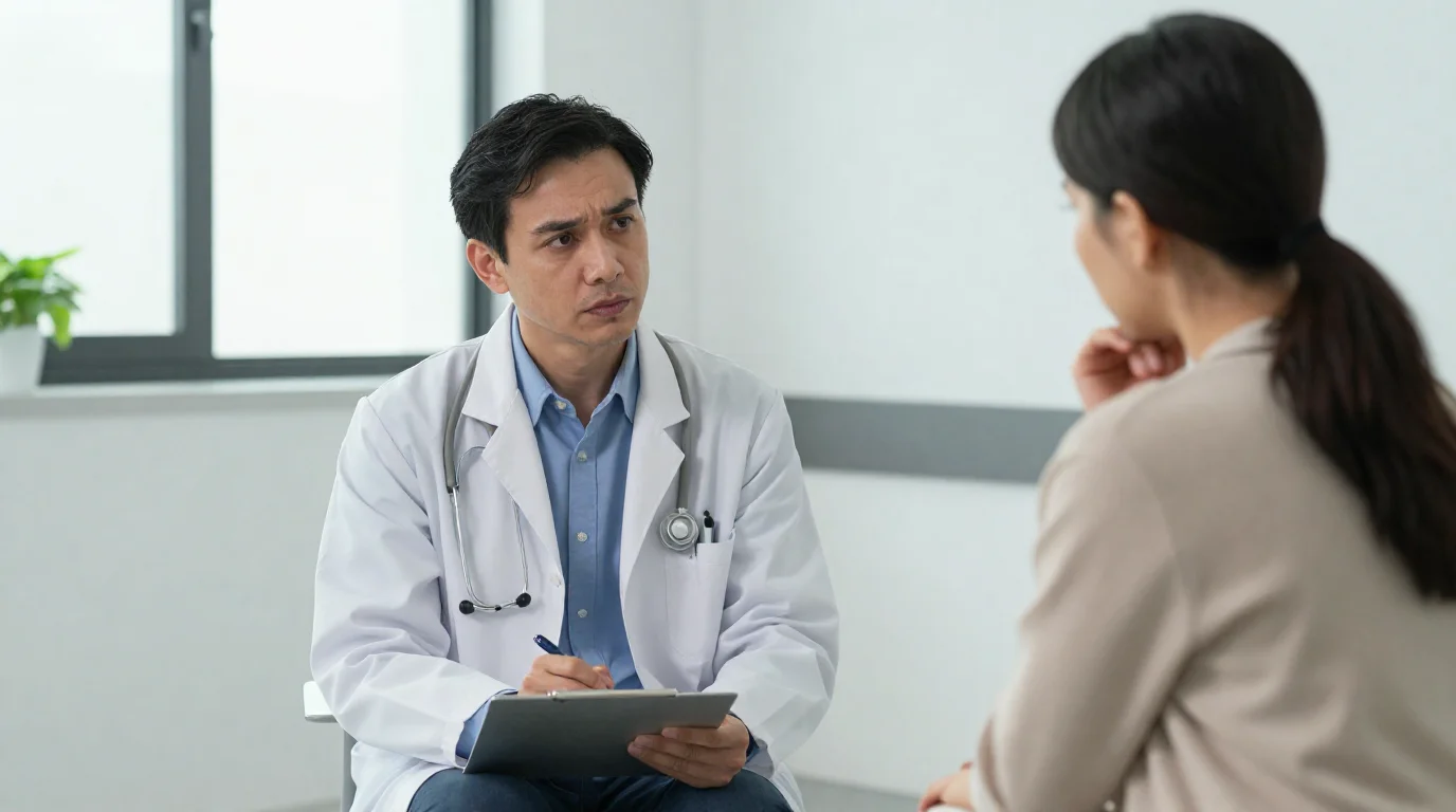 Doctor consulting with patient about diagnosis in medical office - misdiagnosis malpractice concept for Karasik Law Group Brooklyn
